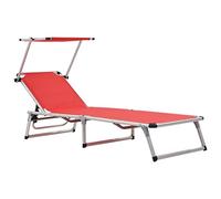 vidaXL Sedia lounge da giardino, chaise longue da esterno con schienale, sdraio pieghevole con tetto, lettini per piscina, alluminio e textilene rosso