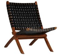 vidaXL Sedia a Sdraio Vera Pelle 59x72x79cm Strisce Nera Pieghevole Seggiola