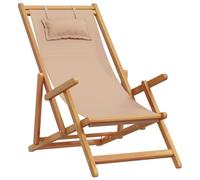 vidaXL Sedia da Spiaggia Pieghevole Beige Legno di Eucalipto e Tessuto, Poltrona a Sdraio, Sedia da Esterno, sedie da Giardino, Sedia da Campeggio