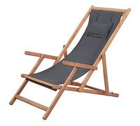 vidaXL Sdraio da Spiaggia Pieghevole Telaio in Legno e Tessuto Grigio