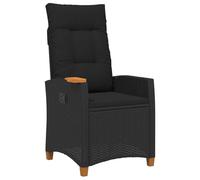 vidaXL Sedia reclinabile con vassoio per tè nero 62 x 64 x 112 cm, moderno Recliner per giardino, schienale regolabile, sedia comoda, mobile in rattan per esterni, relax nel patio