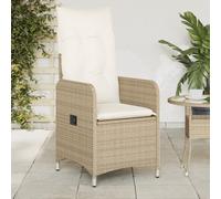 vidaXL Sedia Reclinabile da Giardino con Cuscini Beige in Polyrattan