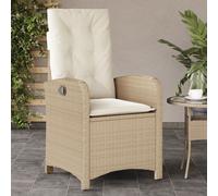 vidaXL Sedia Reclinabile da Giardino con Cuscini Beige in Polyrattan