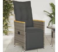 vidaXL Sedia Reclinabile da Giardino con Cuscini Grigia in Polyrattan