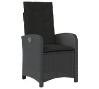 vidaXL Sedia Reclinabile da Giardino con Cuscini Nera in Polyrattan