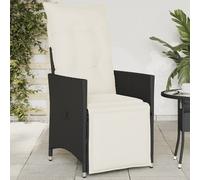 vidaXL Sedia Reclinabile da Giardino con Cuscini Nera in Polyrattan