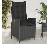 vidaXL Sedia Reclinabile da Giardino con Cuscini Nera in Polyrattan