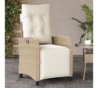 vidaXL Sedia Reclinabile da Giardino con Poggiapiedi Beige Polyrattan