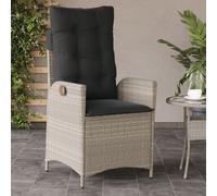 vidaXL Sedia Reclinabile Giardino con Cuscini Grigio Chiaro Polyrattan