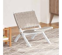 vidaXL Sedia Relax Bianca in Rattan Kubu Naturale e Mogano Massello