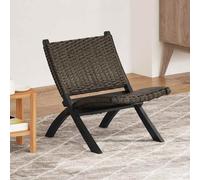 vidaXL Sedia Relax Nera in Rattan Kubu Naturale e Mogano Massello