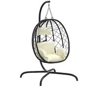 vidaXL Sedia Uovo Sospesa con Cuscino Bianco Crema Polyrattan Acciaio