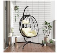vidaXL Sedia Uovo Sospesa con Cuscino Bianco Crema Polyrattan Acciaio