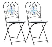 vidaXL Sedie da Bistrò Pieghevoli 2 pz Blu e Bianco in Ceramica