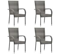 AX 4 Sedie Pranzo Impilabili 55.5x53.5x95cm Poltroncine Polyrattan Grigio 310085