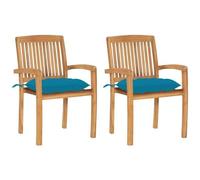 VIDAXL - Sedie Da Giardino 2 Pz Con Cuscini Azzurro In Teak Massello