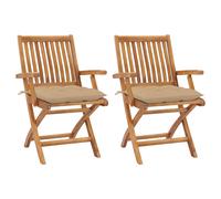 vidaXL Sedie da Giardino 2 pz con Cuscini Beige in Teak Massello