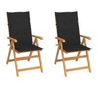 vidaXL Sedie da Giardino 2 pz con Cuscini Neri in Massello di Teak