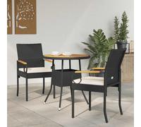 vidaXL Sedie da giardino 2 pz Nero e Bianco Crema Polyrattan e acacia