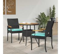 vidaXL Sedie da giardino 2 pz Nero e Turchese Polyrattan e acacia