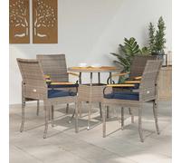vidaXL Sedie da giardino 4 pezzi grigio e blu navy polyrattan e acacia, sedie in acacia, sedute rettangolari per esterni, mobili da giardino in polyrattan, design confortevole