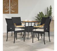 vidaXL Sedie da giardino 4 pz Nero e Bianco Crema Polyrattan e acacia