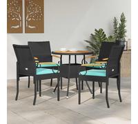 vidaXL Sedie da giardino 4 pezzi nero e turchese polyrattan e acacia, sedie in acacia, sedute rettangolari per esterni, mobili da giardino in polyrattan, design confortevole