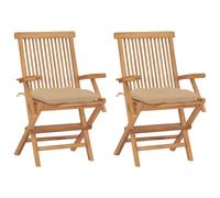 vidaXL Sedie da Giardino con Cuscini Beige 2 pz in Massello di Teak