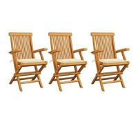 VIDAXL - Sedie da Giardino con Cuscini Crema 3 pz Massello di Teak