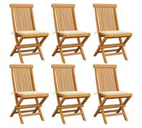 vidaXL Sedie da Giardino con Cuscini Crema 6 pz in Massello di Teak