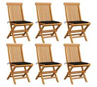 vidaXL Sedie da Giardino con Cuscini Neri 6 pz in Massello di Teak
