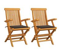 vidaXL Sedie da Giardino e Cuscini Grigio Talpa 2 pz Massello di Teak