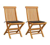 vidaXL Sedie da Giardino e Cuscini Grigio Talpa 2 pz Massello di Teak
