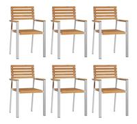 vidaXL Sedie da Giardino Impilabili 6 PCS 54.5x56x89 cm Legno Massello Teak, Sedie da Giardino Impilabili 4 PCS Legno Massello Teak e Acciaio, Sedie da Giardino Impilabili 2 PCS Legno M