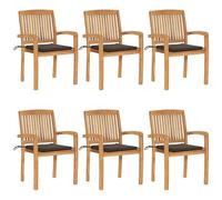 VIDAXL - Sedie da Giardino Impilabili con Cuscini 6 pz Massello di Teak
