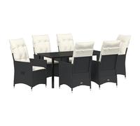 vidaXL Set da Pranzo da Giardino da 7 Pezzi con Cuscini Nero Rattan Sintetico