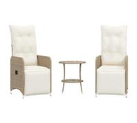 vidaXL Sedie da Giardino Reclinabili 2pz con Tavolino Polyrattan Beige, Sedia reclinabile da Giardino, Poltrona da Giardino, Poltrona reclinabile