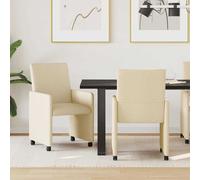 vidaXL Sedie da Pranzo con Ruote 2 pz Tessuto Crema 57 x 66 x 94 cm