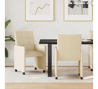 vidaXL Sedie da Pranzo con Ruote 2 pz Tessuto Crema 58 x 65 x 94 cm