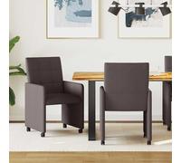 vidaXL Sedie da Pranzo con Ruote 2 pz Tessuto Marrone scuro