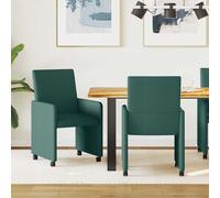 vidaXL Sedie da Pranzo con Ruote 2 pz Tessuto Verde Scuro