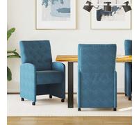 vidaXL Sedie da Pranzo con Ruote 2 pz Velluto Blu 58 x 67 x 97 cm