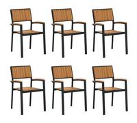 vidaXL Sedie da pranzo per esterni, 6 pezzi, telaio in acciaio nero e legno di acacia massiccio, per terrazza, giardino, balcone, comode sedute, impilabili, design elegante, stile moderno