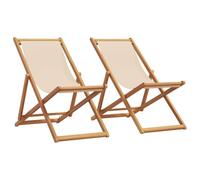 vidaXL Sedie da Spiaggia Pieghevoli 2 pz Beige in Tessuto e Legno, Poltrona a Sdraio, Sedia da Esterno, sedie da Giardino, Sedia da Campeggio