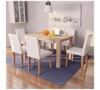 VIDAXL - Sedie E Tavolo Pranzo 7 Pz In Pelle Artificiale Quercia Crema