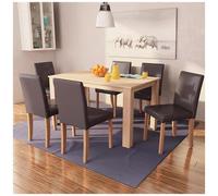 VIDAXL - Sedie E Tavolo Pranzo 7 Pz In Pelle Artificiale Quercia Marrone