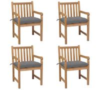 vidaXL Sedie Giardino 4 pz con Cuscini Grigi in Massello di Teak