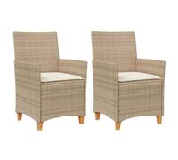 vidaXL Sedie Giardino con Cuscini 2 pz Beige Polyrattan Legno Massello