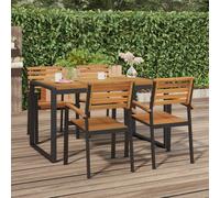 vidaXL Sedie Giardino Impilabili 4 pz Legno Massello Acacia e Metallo, Sedia, Sedia da Pranzo impilabile, Sedia da Esterno, Sedia impilabile