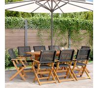 vidaXL Sedie Giardino Pieghevoli 8 pz Nere Polyrattan e Legno Massello